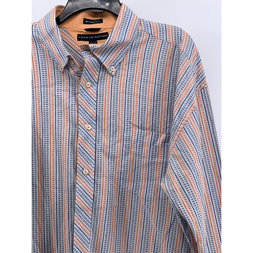 TOMMY HILFIGER Men's Blue-Orange Textured 80's 2 Ply Button-Up Shirt SZ 2XL