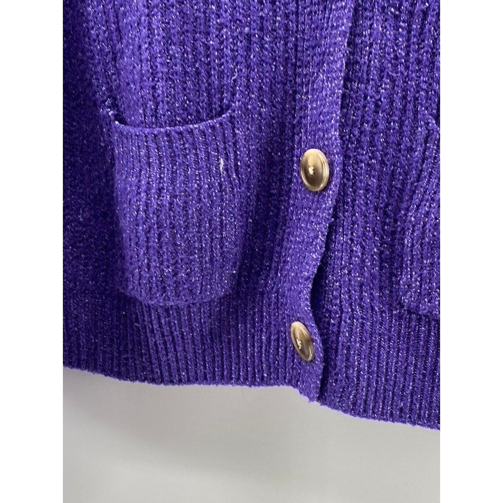 DOUBLE ZERO Women's Purple Knit Long Sleeve Button-Up Cropped Cardigan SZ S