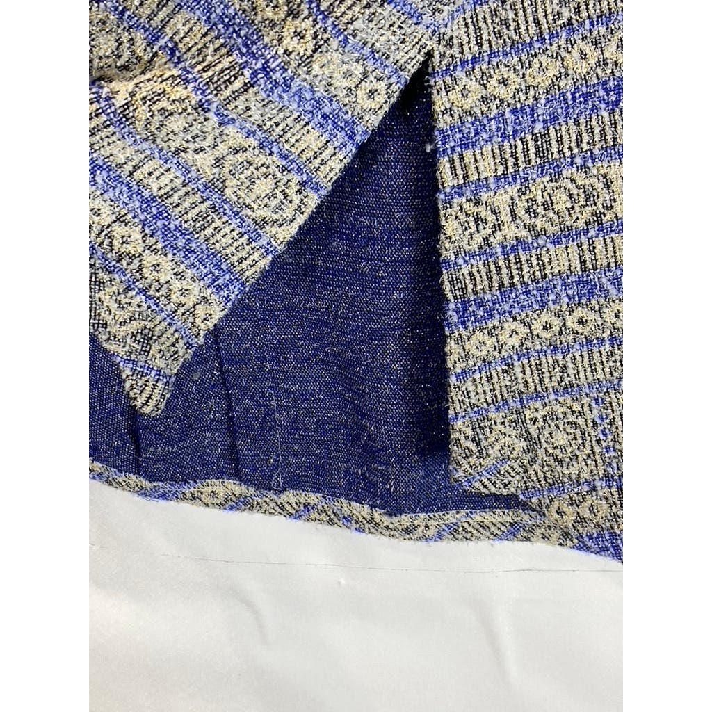 MEG SHOP Women's Metallic Gold/Blue Long Sleeve Pinched Hem Striped Blouse SZ L