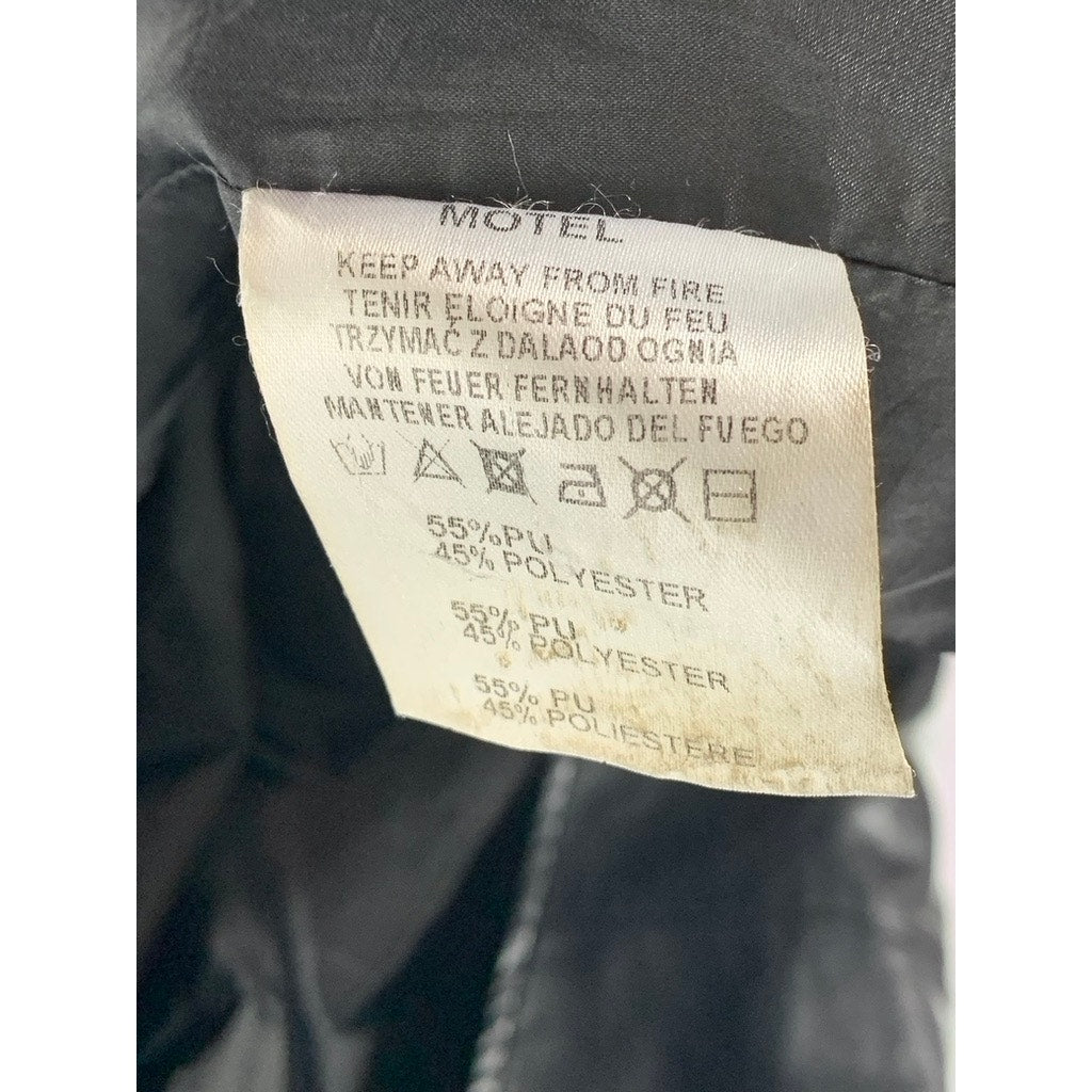MOTEL Women's Black Faux-Leather Matrix Long Open Front Trench Coat SZ XS