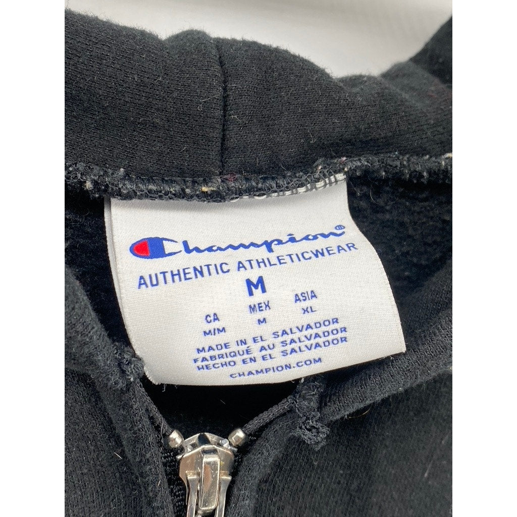 CHAMPION Men's Black Graphic Zip-Up Hooded Long Sleeve Sweater SZ M