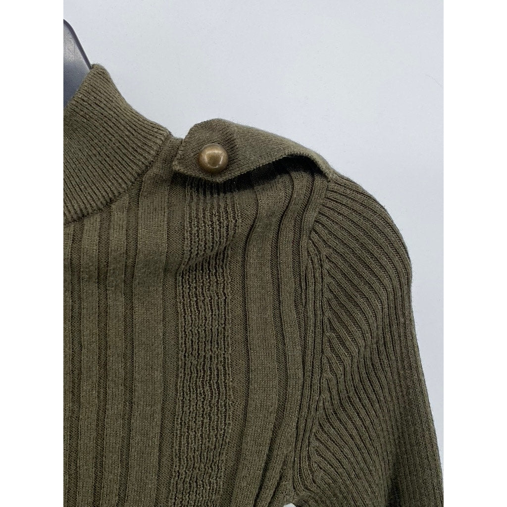L.O.G.G. Women's Olive Green Ribbed Tab-Button Long Sleeve Turtleneck Top SZ XS