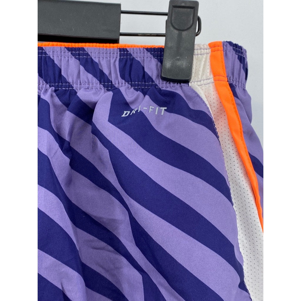 NIKE Women's Purple-Orange Striped Drawstring Dri-Fit Running Shorts SZ S