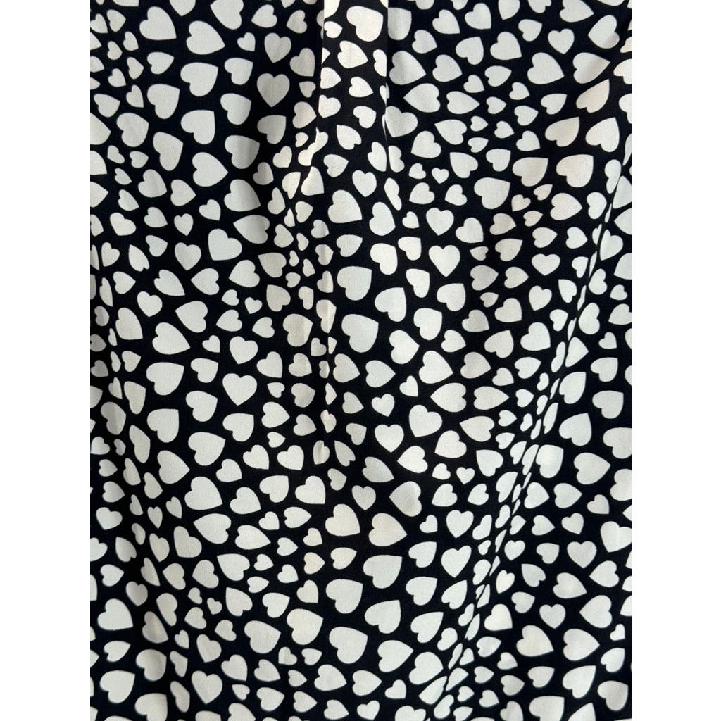 CYNTHIA ROWLEY Women's Black/White Heart Print Sleeveless Button-Up Top SZ XS