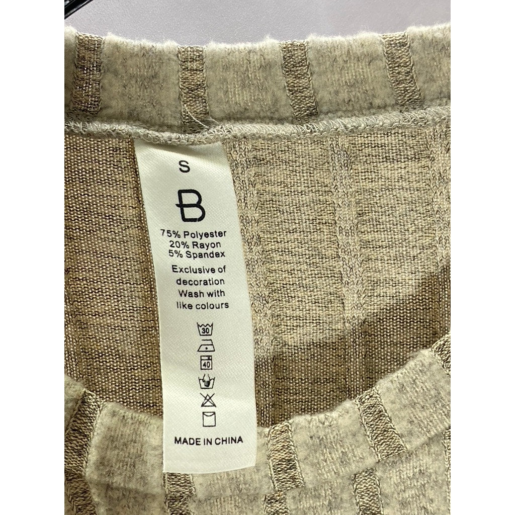 B Women's Beige Ribbed Crewneck Long Sleeve Top SZ S