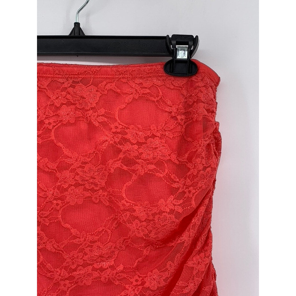 FASHION NOVA Women’s Red Lace Side-Ruched Bodycon Mini Skirt SZ XL