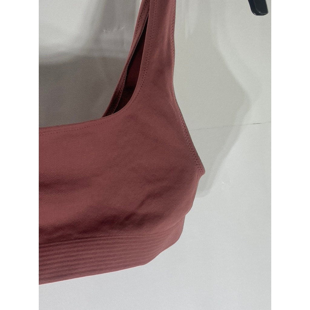 UNIQLO U Women's Pink Straight-Neck Ribbed-Hem Sport Bra SZ S