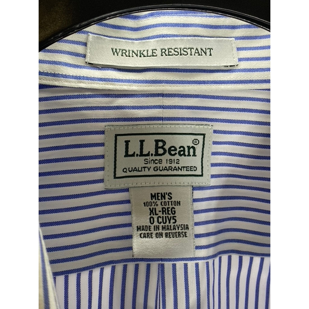 L.L. BEAN Men's Blue-White Striped Classic-Fit Button-Up Long Sleeve Shirt SZ XL
