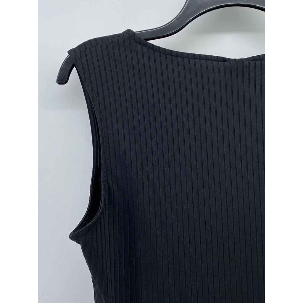 H&M Women's Black Wide Rib V-Neck Full-Coverage Sleeveless Bodysuit SZ L