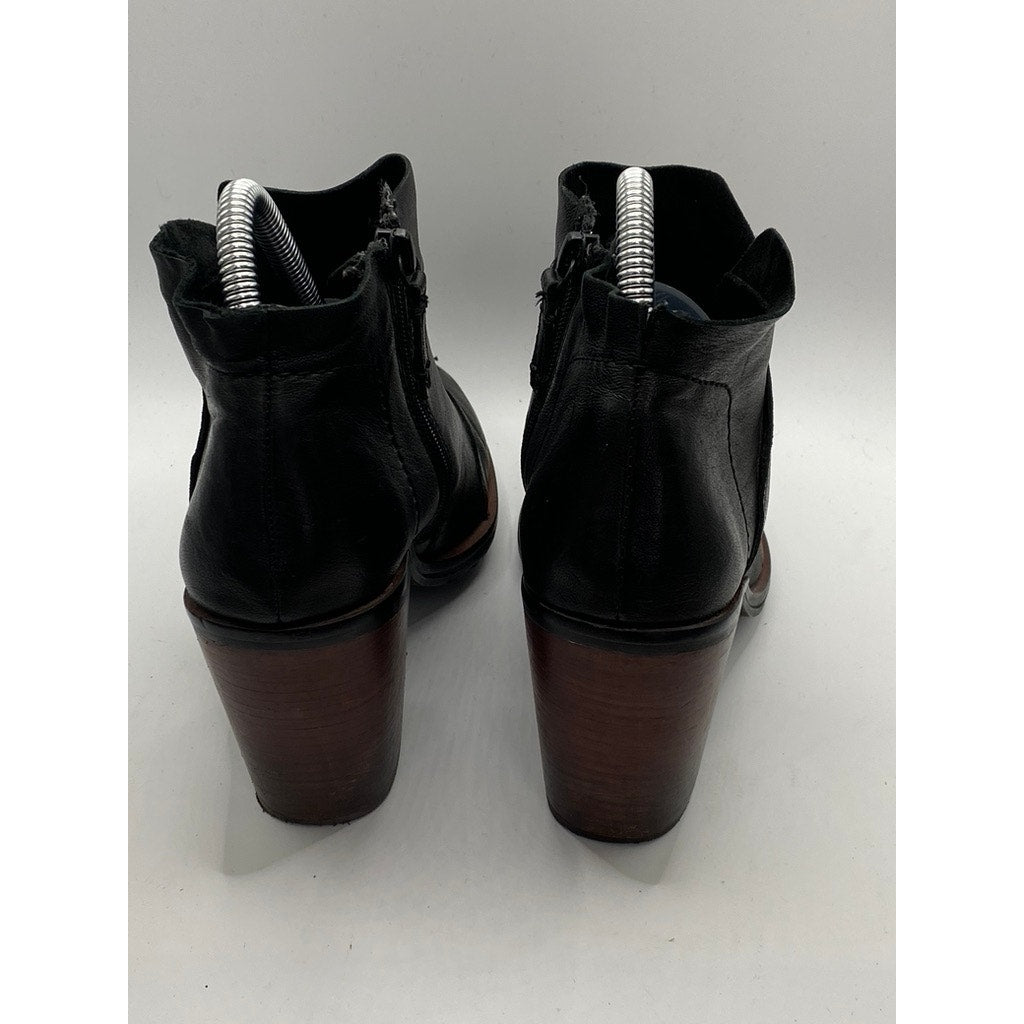 KELSI DAGGER BROOKLYN Women's Black Leather Round-Toe Heeled Ankle Bootie SZ 7.5