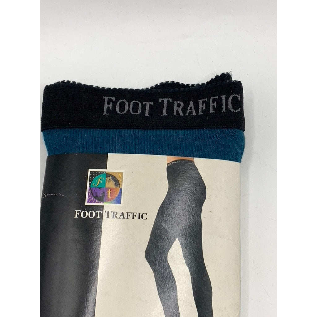 FOOT TRAFFIC Women's Peacock Blue-Heather Gray Color-Block Footed Tights SZ OS
