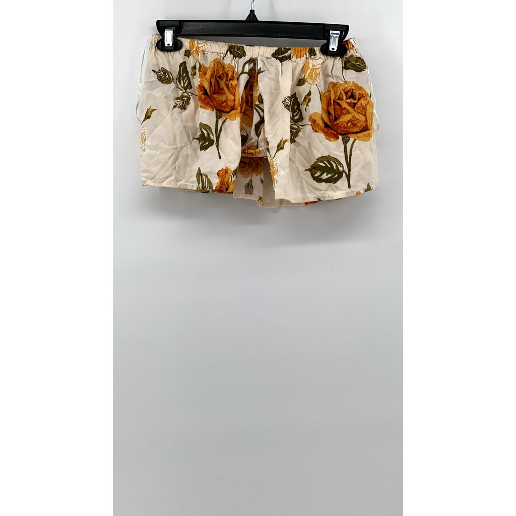 FREE2BU Women's Cream Floral Print Ruffle Strapless Crop Top SZ 6