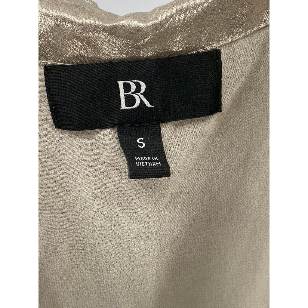 BANANA REPUBLIC Women's Champagne Foil Metallic Lena Pleated V-Neck Top SZ S