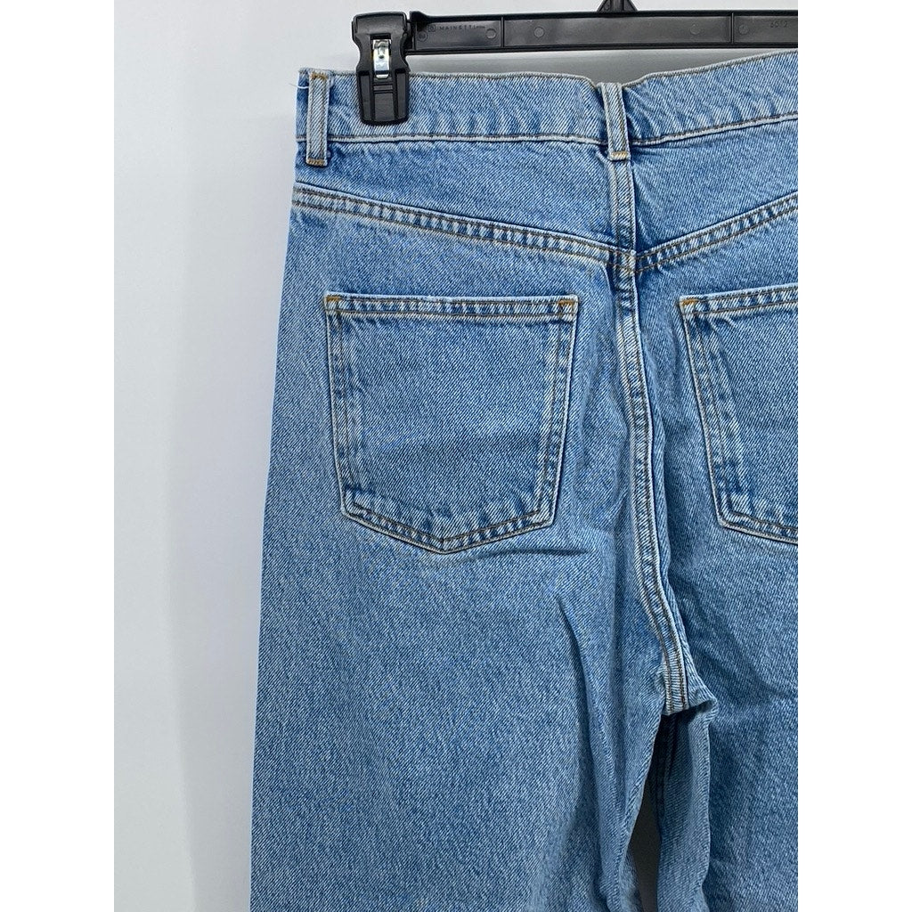 ZARA Women's Straight-Leg High-Rise Denim Frayed Jeans SZ 4