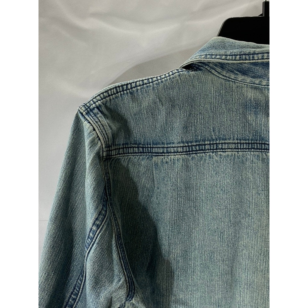 STAPELFORD Men’s Light Wash Blue Cotton Workwear Denim Button-Up Shirt SZ S