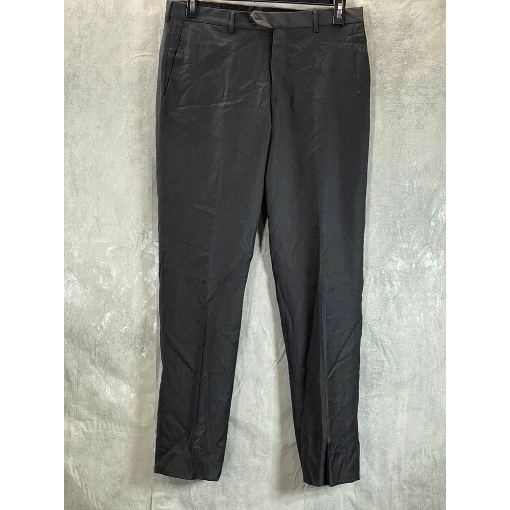 UNBRANDED Men's Black Luxe Flat Front Wool & Cashmere Blend Slim Trousers SZ 34R
