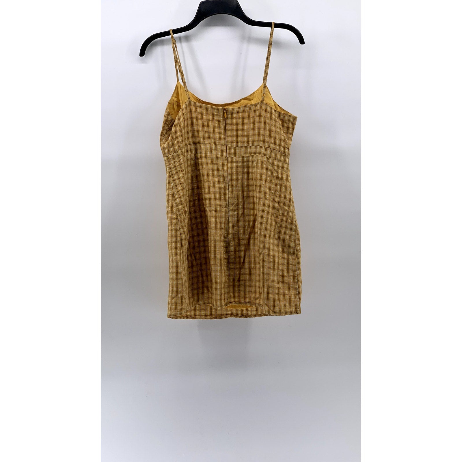 URBAN OUTFITTER Women's Mustard Yellow Emma Plaid Straight-Neck Mini Dress SZ 4