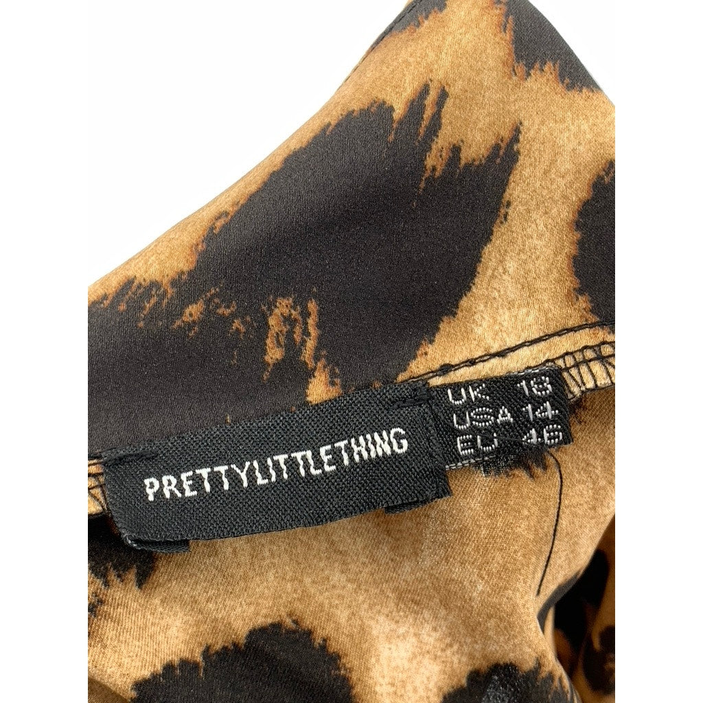 PRETTY LITTLE THINGS Women's Brown Animal Print Ruched Mini Skirt SZ 14