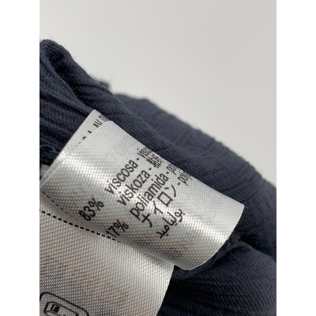 ZARA Women's Navy Crinkled Relaxed-Fit Straight-Leg Pull-On Drawstring Pant SZXS