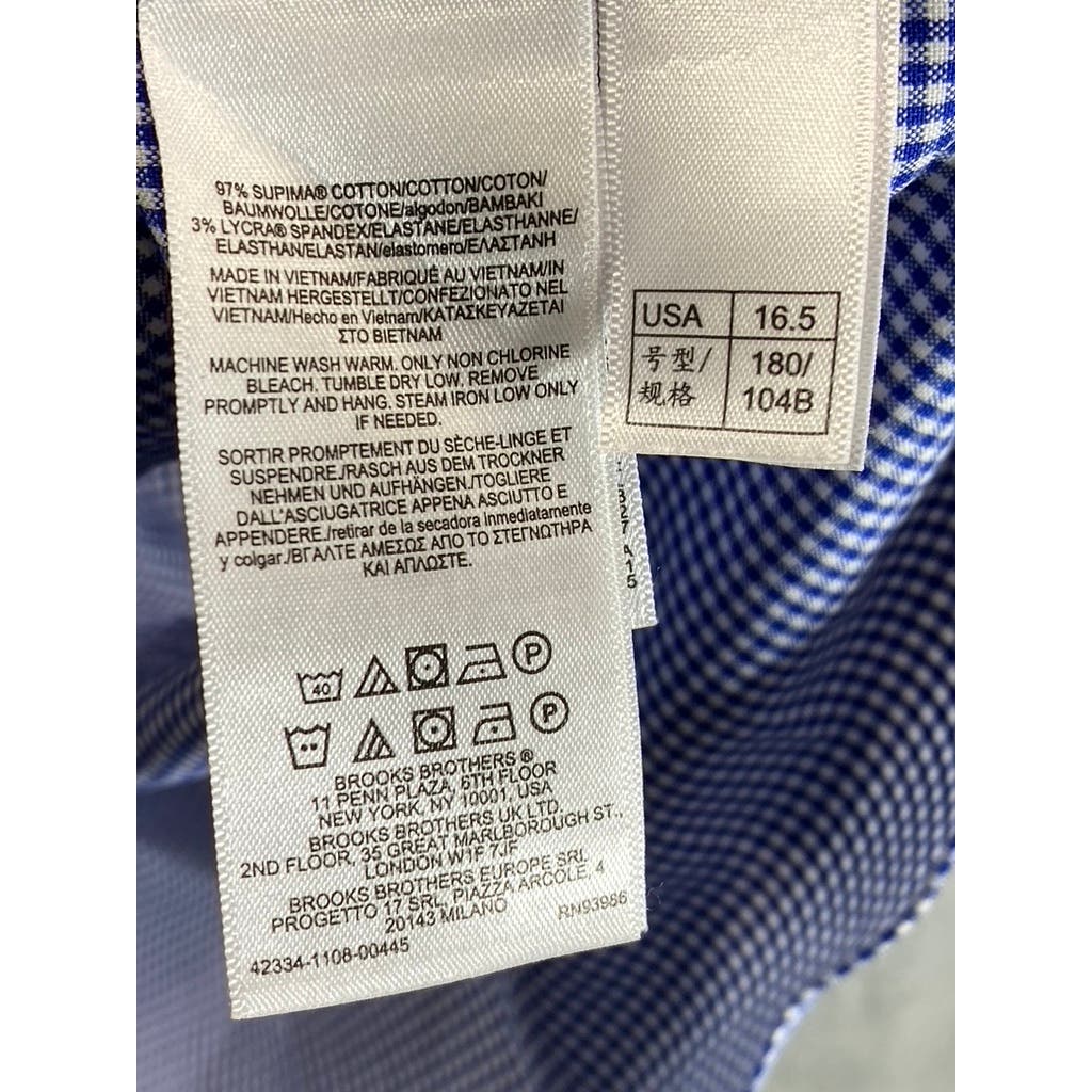 BROOKS BROTHERS Men's Blue Gingham Regular-Fit Non-Iron Dress Shirt SZ 16.5/32