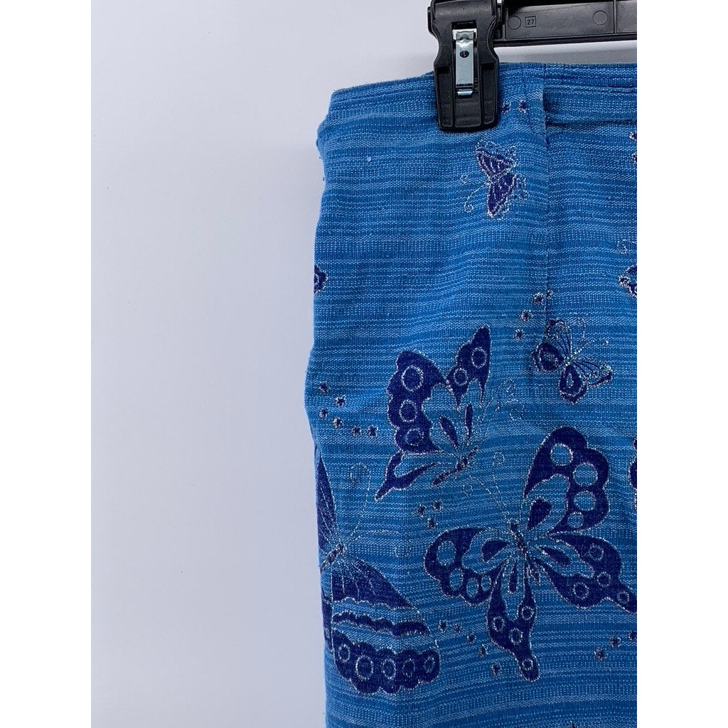 WITCH ROCK Women's Blue Butterfly Glitter Knit Wrap Mini Skirt SZ OS