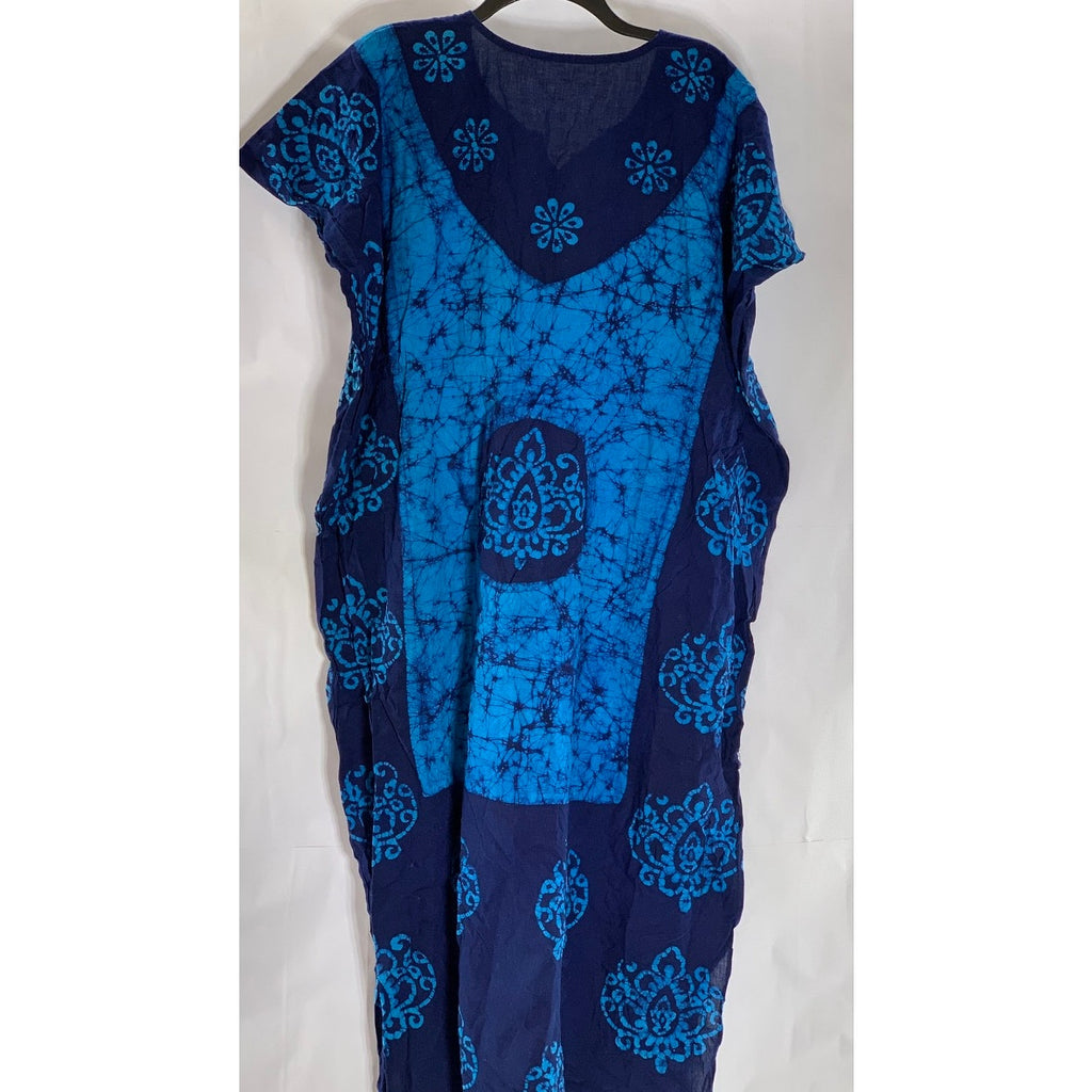 UNBRANDED Women’s Blue Printed Split-Neck Short Sleeve Kimono Overshirt SZ OS
