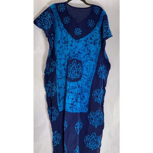 UNBRANDED Women’s Blue Printed Split-Neck Short Sleeve Kimono Overshirt SZ OS