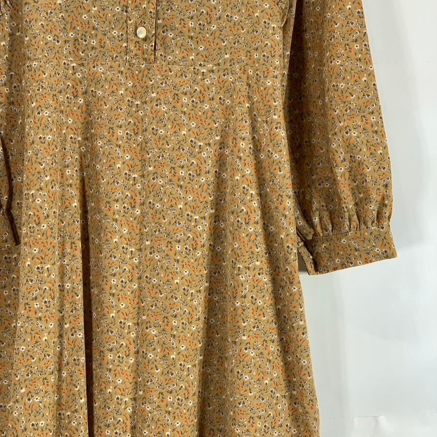 JADE Women's Floral Brown Vintage Inspired Long Sleeve Secretary Dress SZ M