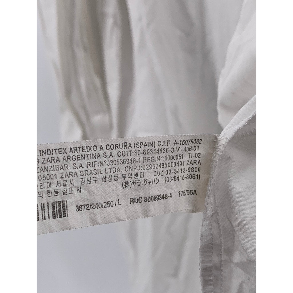 ZARA Women's White Long Sleeve Cotton Split Neck Button-Detail Tunic Top SZ L