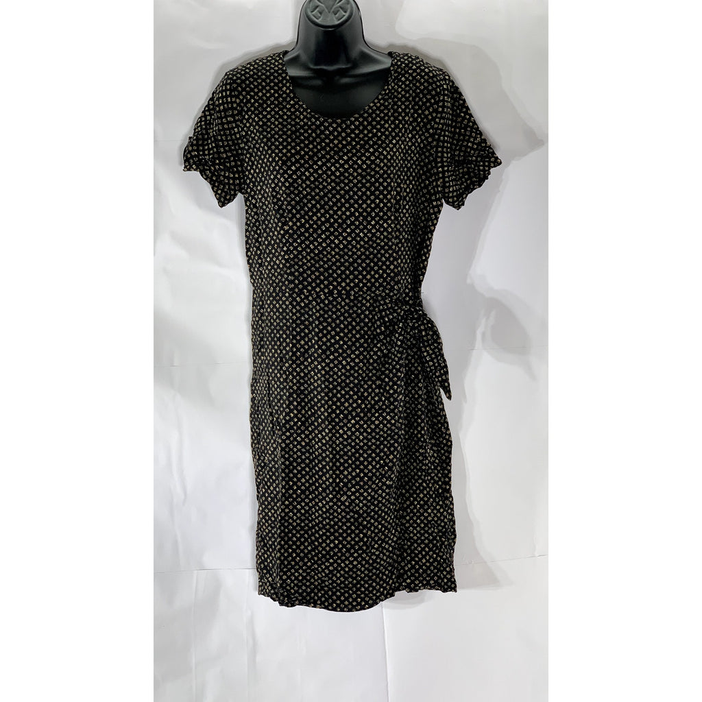 SHERI MARTIN Women's Black Printed Side-Tie Short Sleeve A-Line Dress SZ 12
