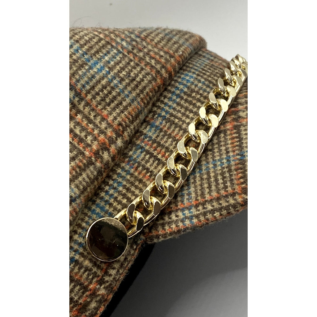 ZARA ACCESSORIES Women’s Tan Houndstooth Chain Detail Newsboy Hat SZ M