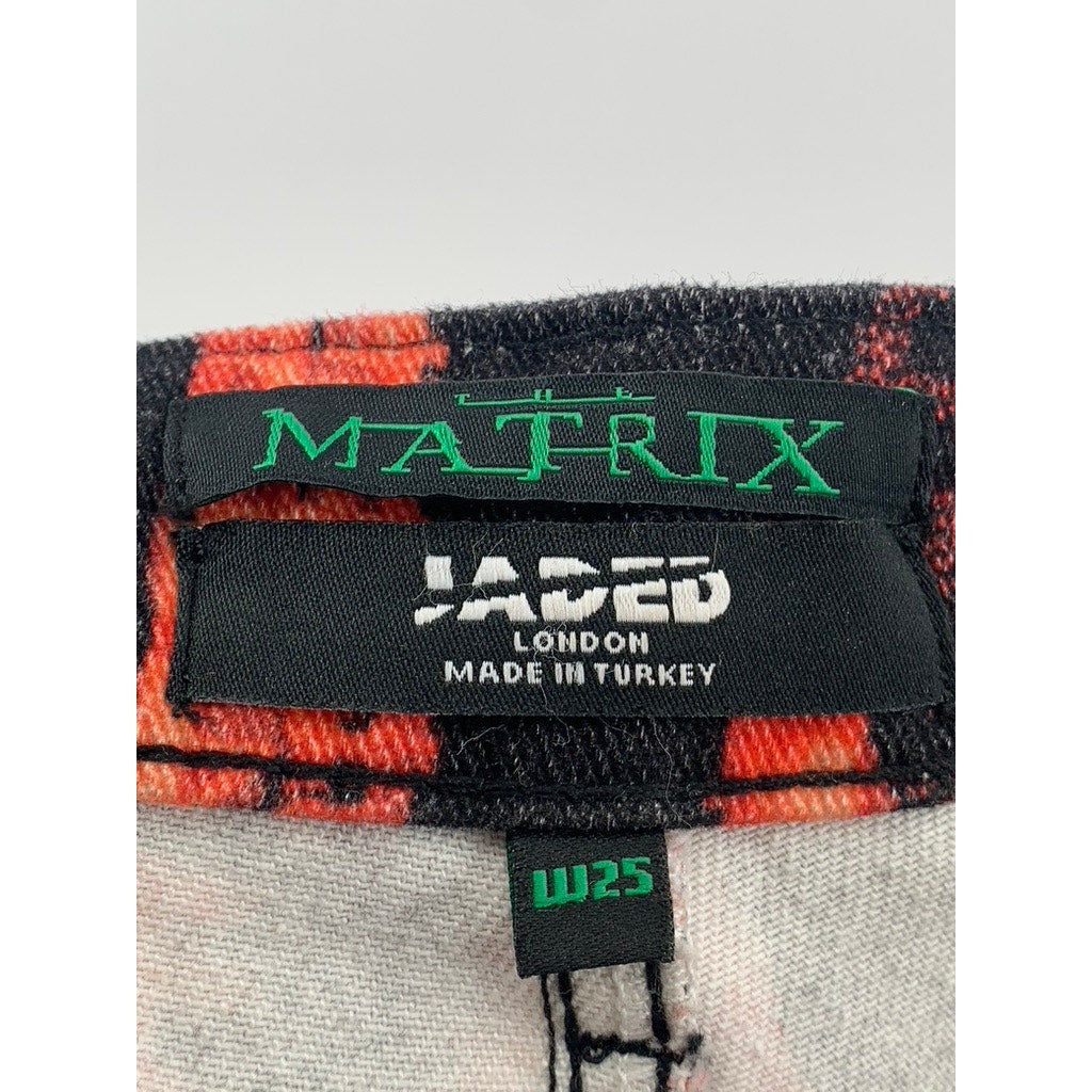 JADED LONDON Women's Red-Black Matrix Printed Straight Leg Fit Jeans SZ 25