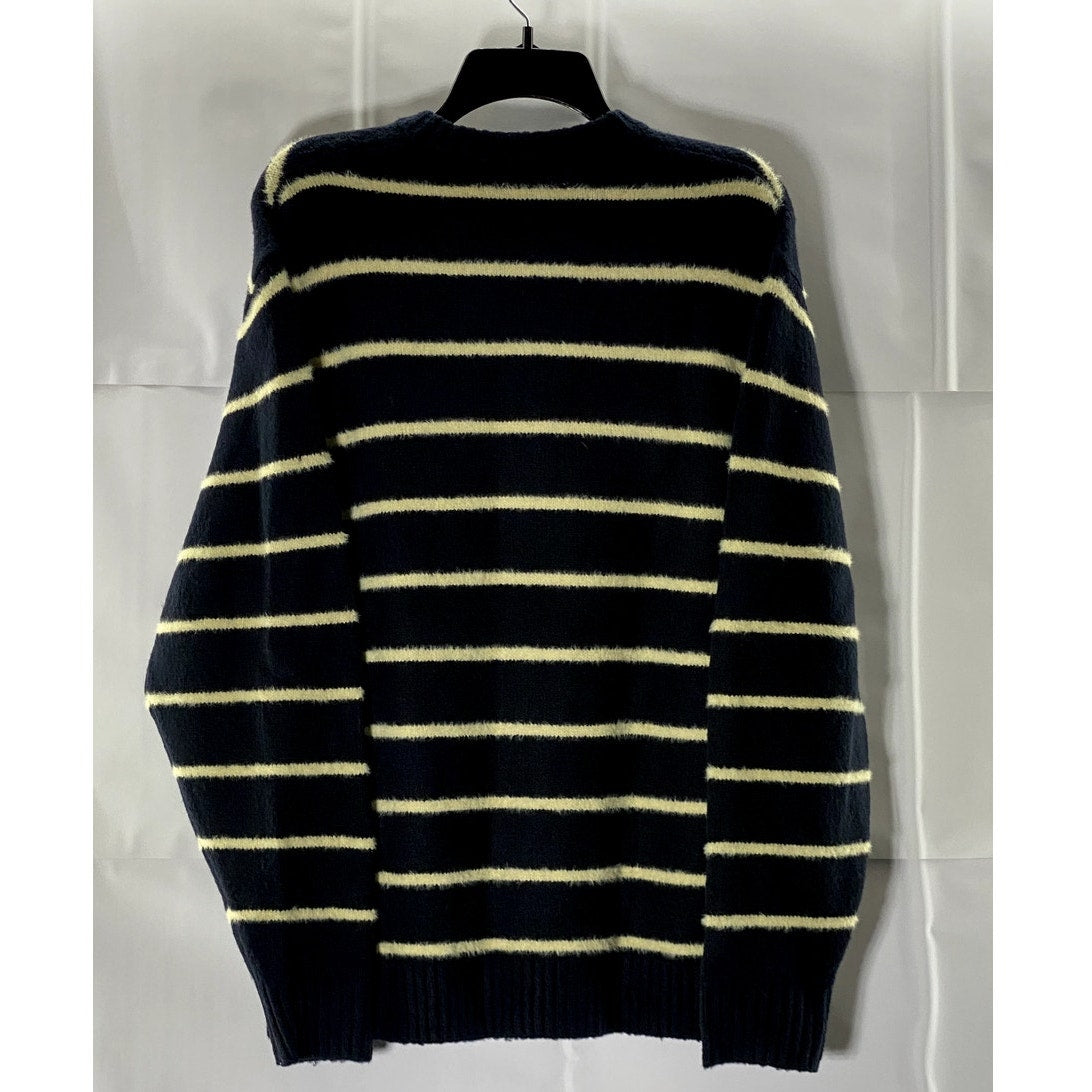 ZARA Men's Navy/Yellow Crewneck Striped Pullover Sweater SZ M