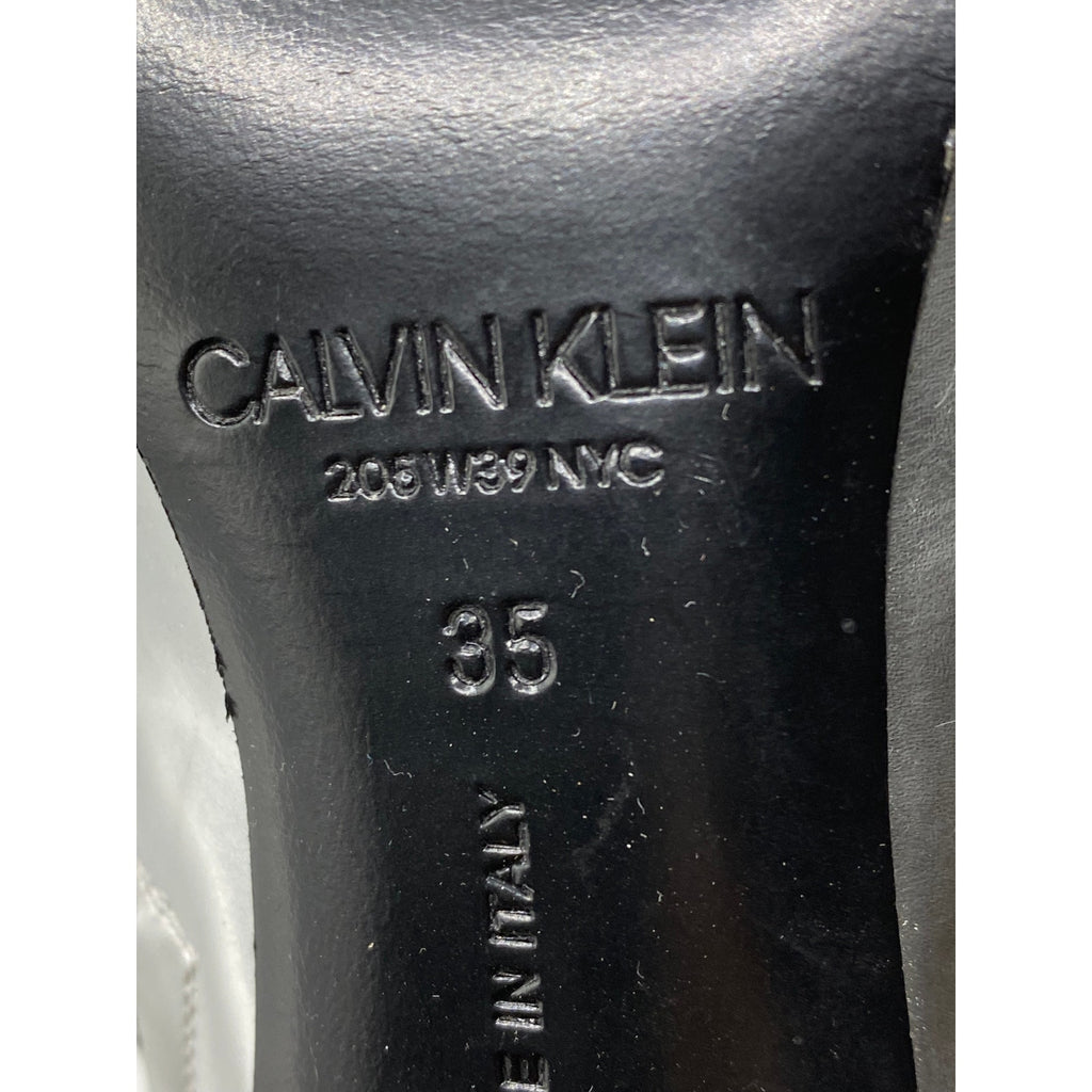 CALVIN KLEIN Women's Silver Metallic Windora Mid Lace-Up Grunge Boots SZ 5