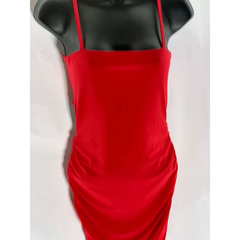 ORIGINAL Women's Red Straight-Neck Tie Open Back Ruched Bodycon Mini Dress SZ S
