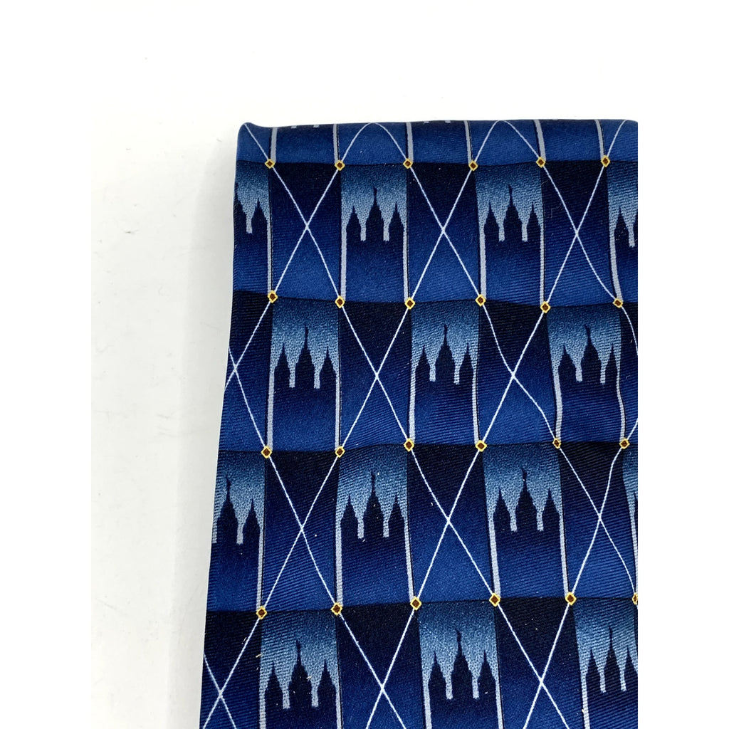EAGLE NECKWEAR Men's Navy Blue Castle Design Abstract Regular Tie