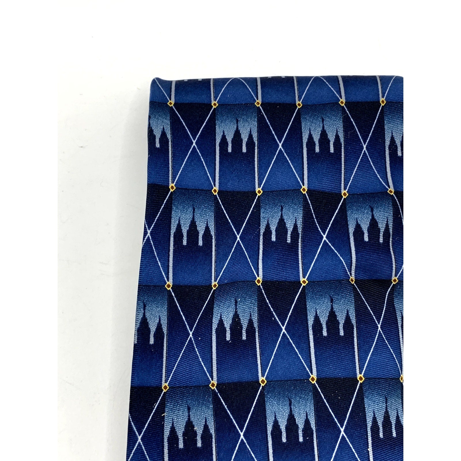 EAGLE NECKWEAR Men's Navy Blue Castle Design Abstract Regular Tie