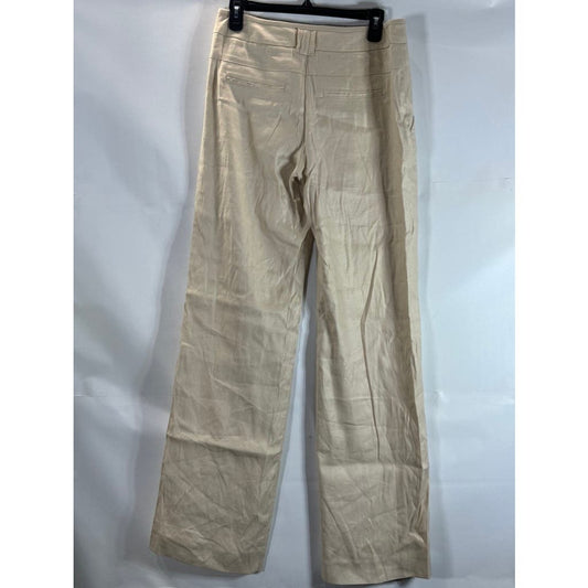 CABI Women's Beige Everly Linen Blend Straight Wide-Leg Pants SZ 6