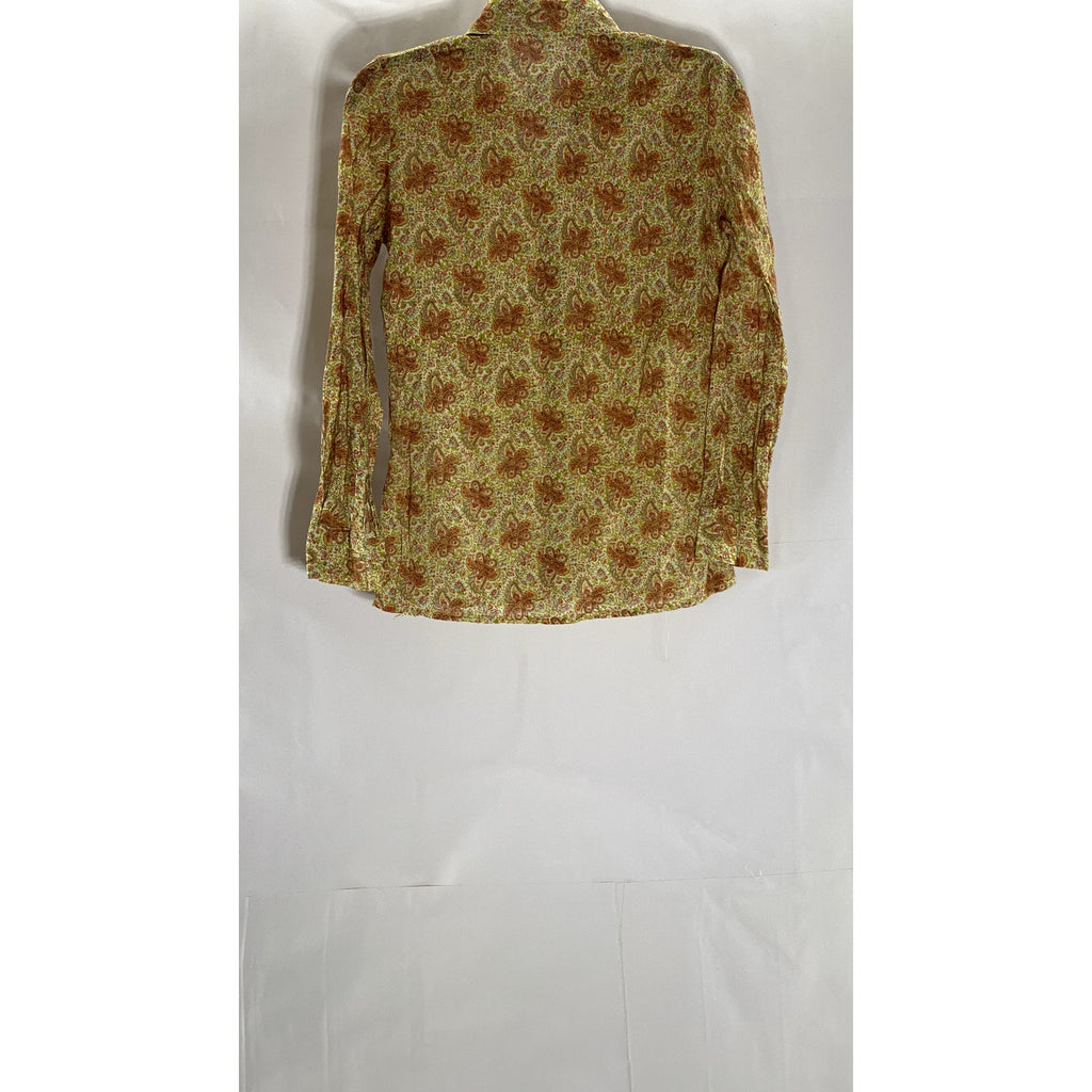 UNBRANDED Women's Tan Paisley Printed Button-Up Long Sleeve Top SZ S