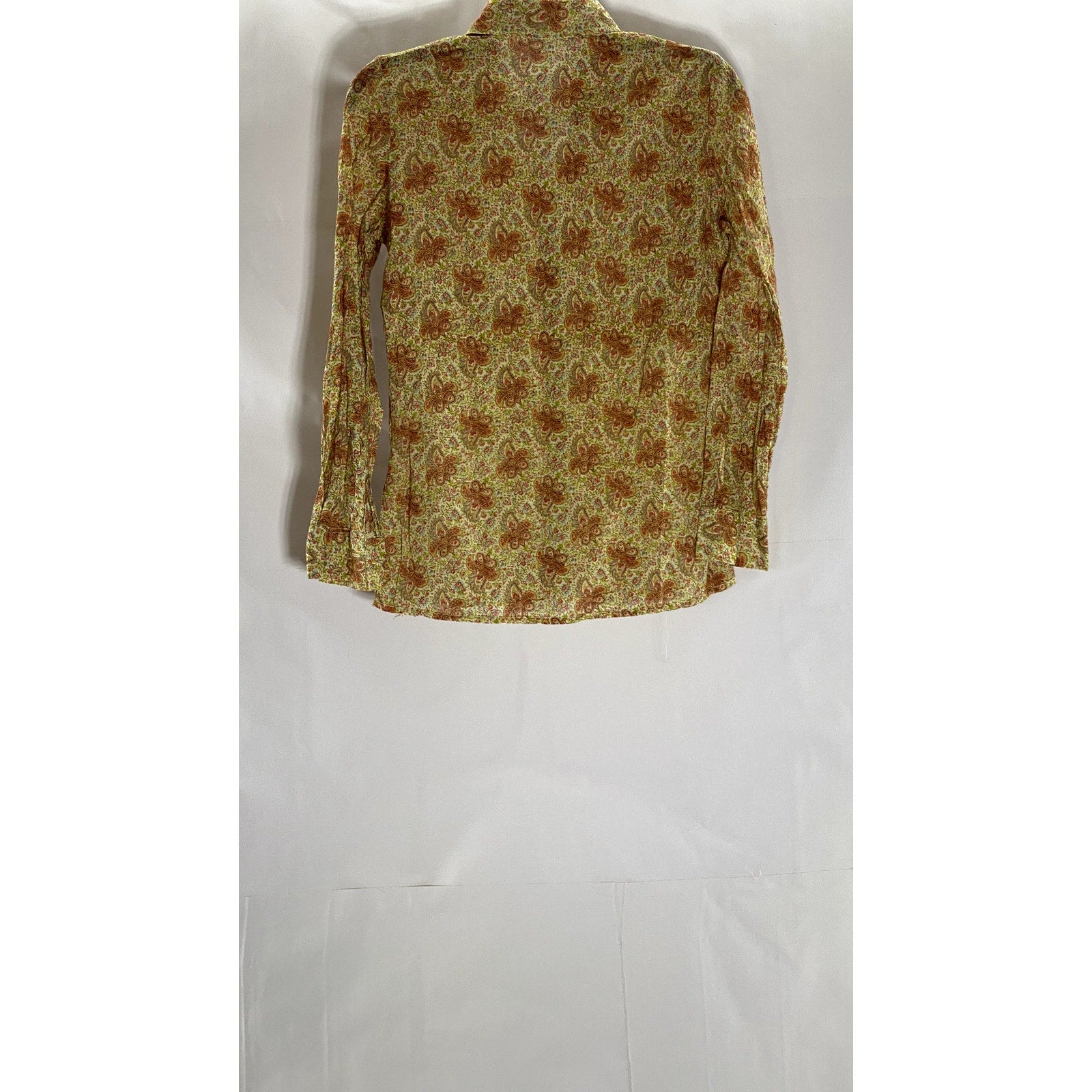 UNBRANDED Women's Tan Paisley Printed Button-Up Long Sleeve Top SZ S