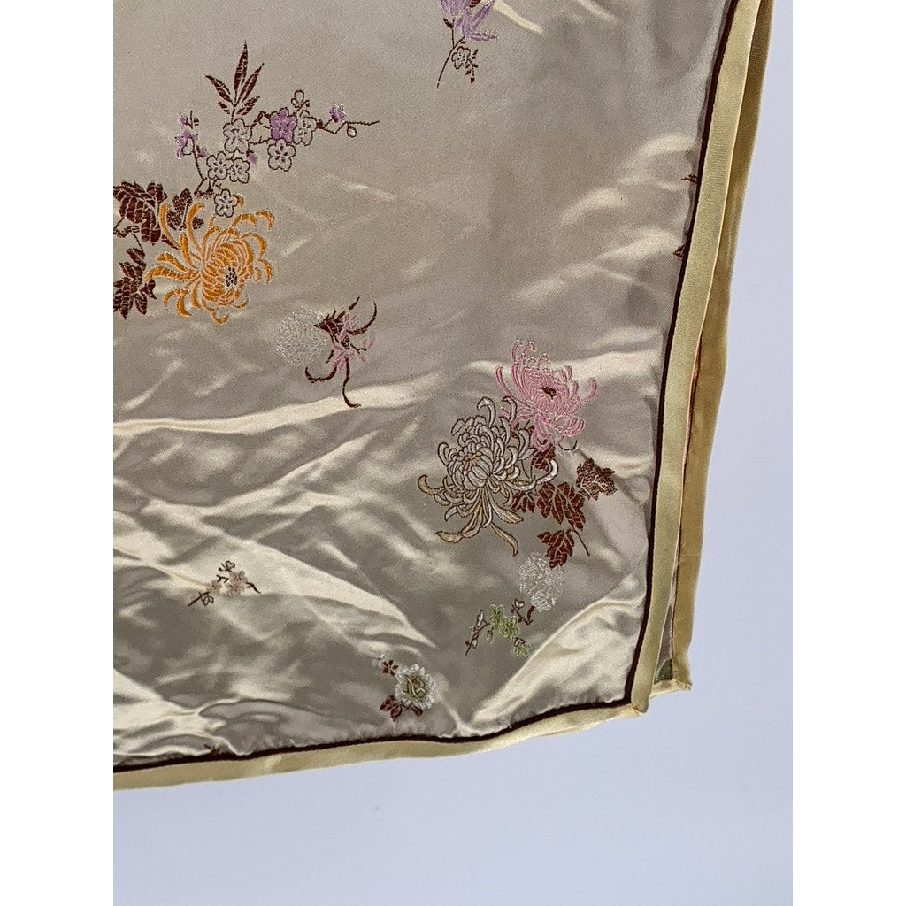 SILKROAD CREATIONS Women's Beige Satin Floral Print Cheongsam Dress SZ 40(US12)