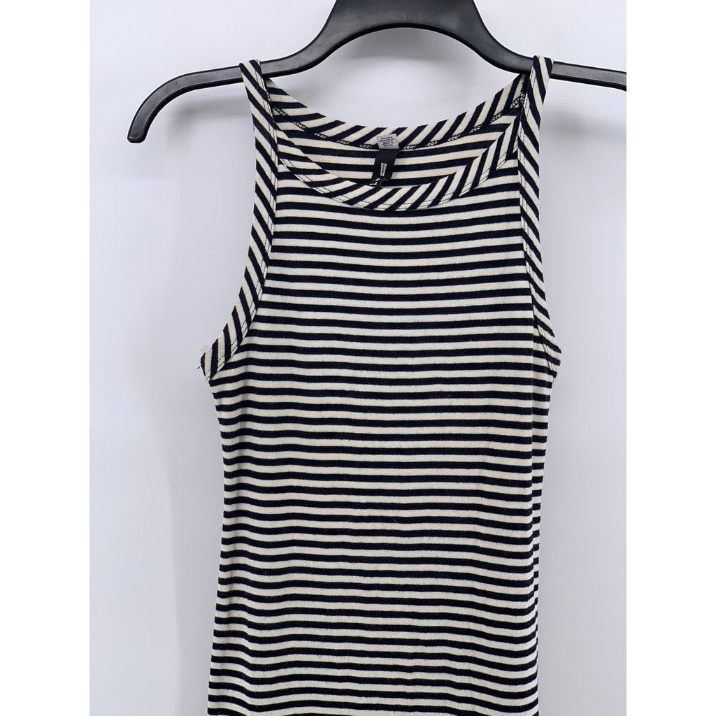 DESIGN LAB LORD & TAYLOR Women's Navy-White Striped Crewneck Maxi Dress SZ XS