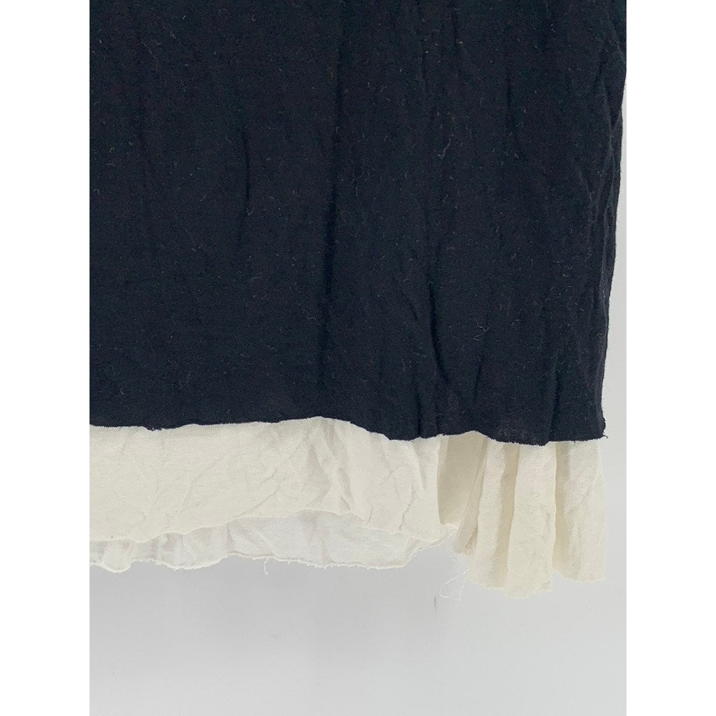 DFBK DEFEND BROOKLYN Women's Black-Cream Crewneck Short Sleeve Layered Top SZ L