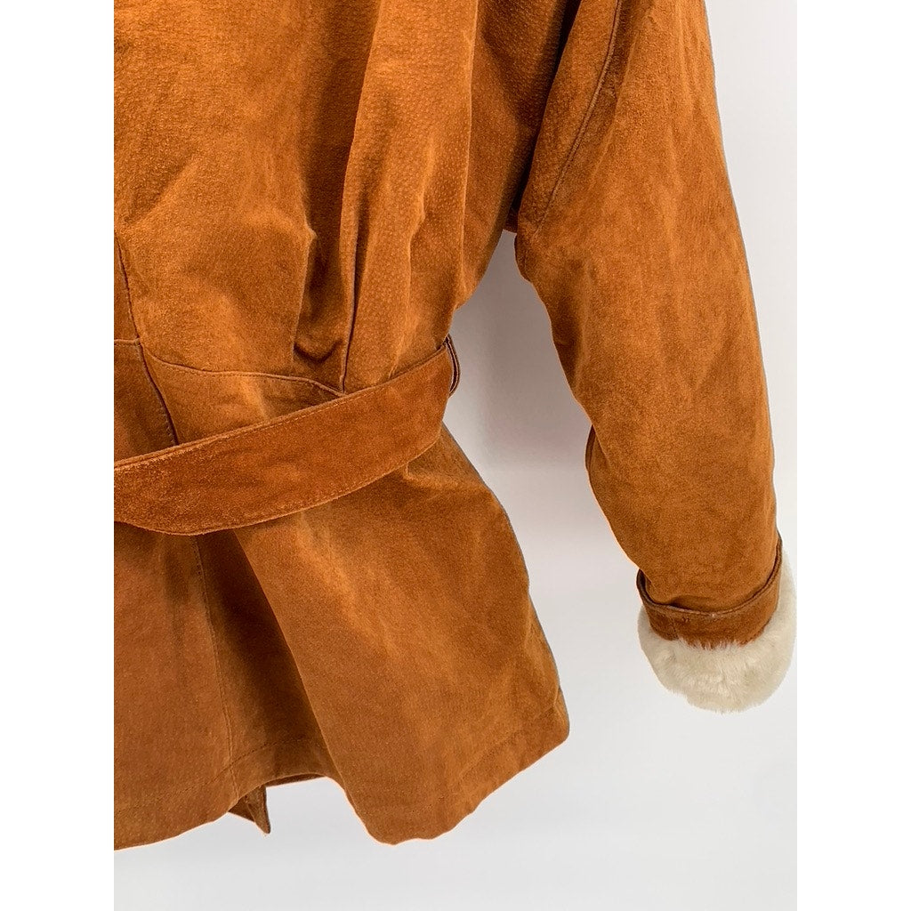 WILSONS THE LEATHER EXPERTS Women's Vintage Cognac Belted Coat SZ L