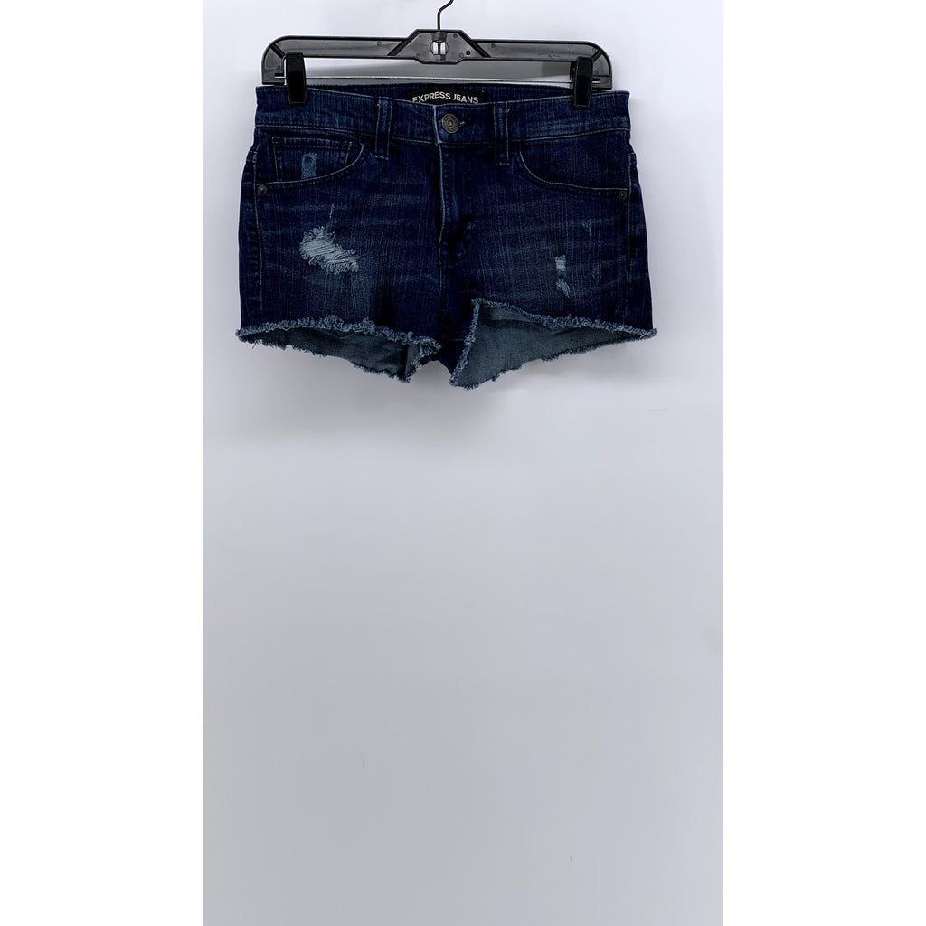 EXPRESS JEANS Women's Blue Denim Distressed Cut-Off Cotton-Blend Shorts SZ 4