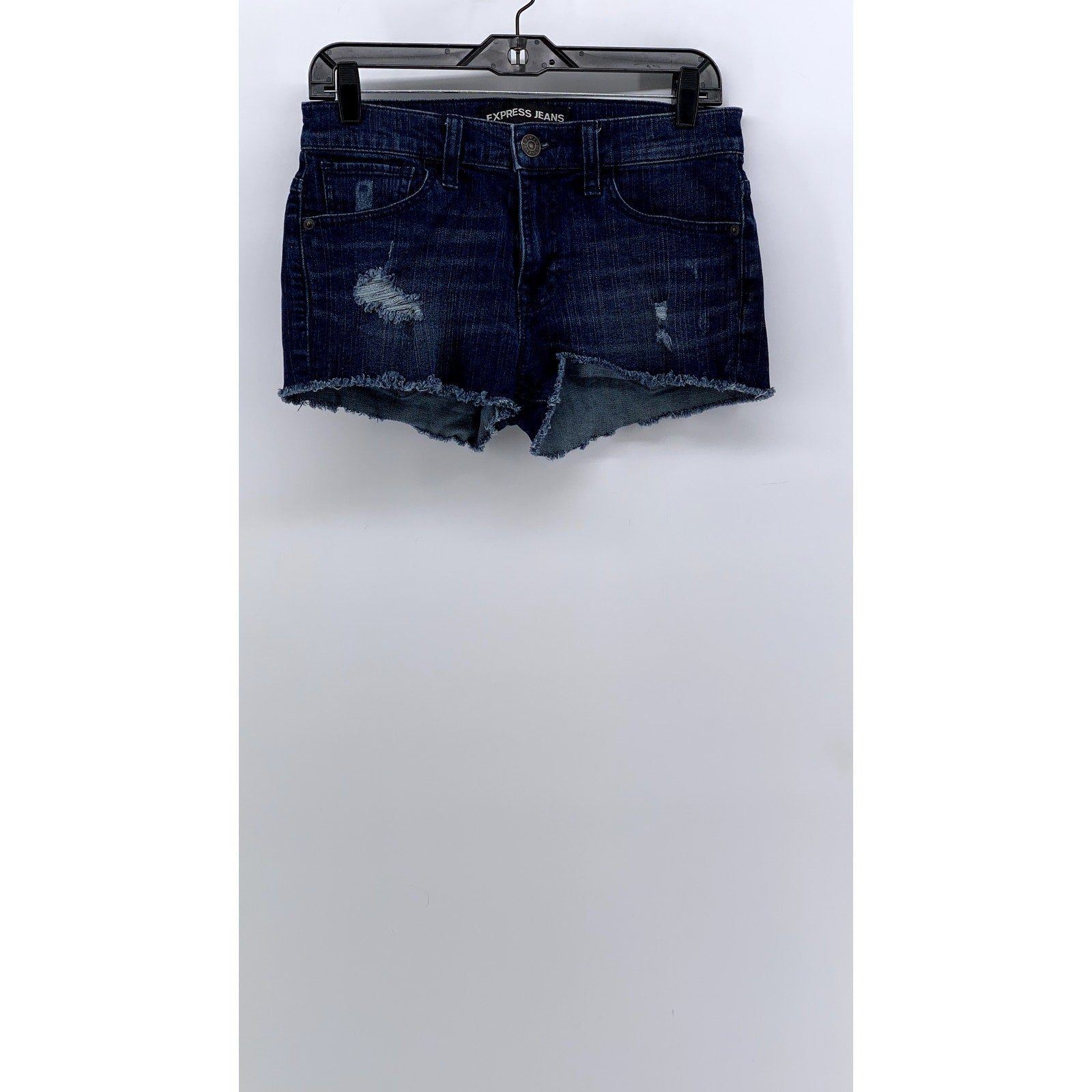 EXPRESS JEANS Women's Blue Denim Distressed Cut-Off Cotton-Blend Shorts SZ 4