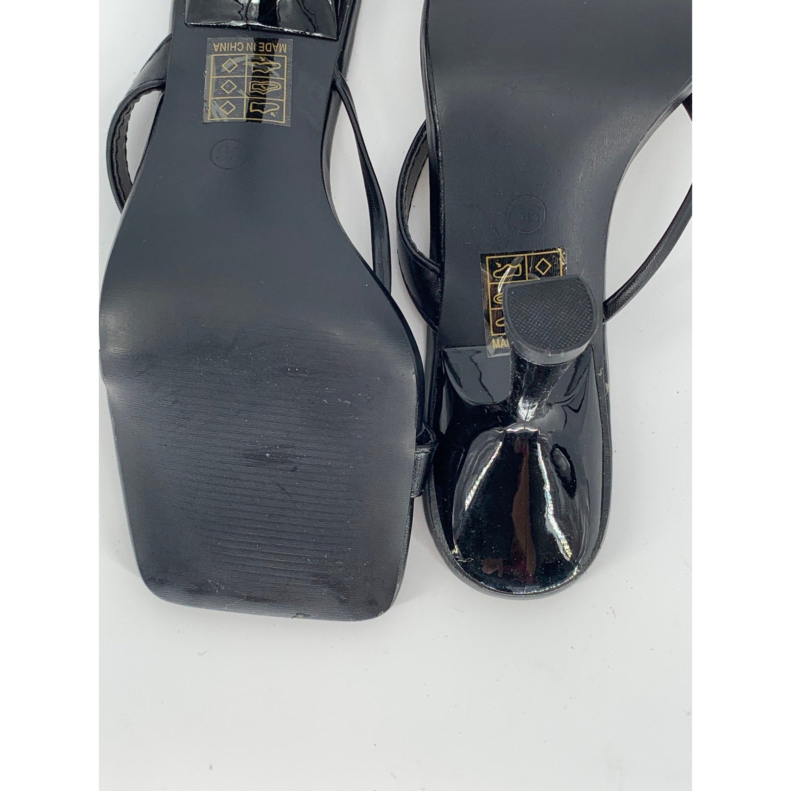 UNBRANDED Women's Black Faux-Leather Square-Toe Slip-On Heeled Sandals SZ 6