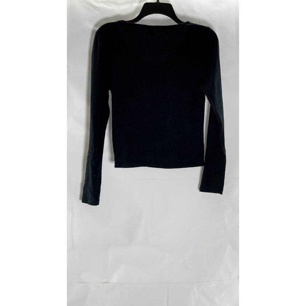 URBAN OUTFITTERS Women's Black-White 'Sweetheart' Fitted Long Sleeve Top SZ XL