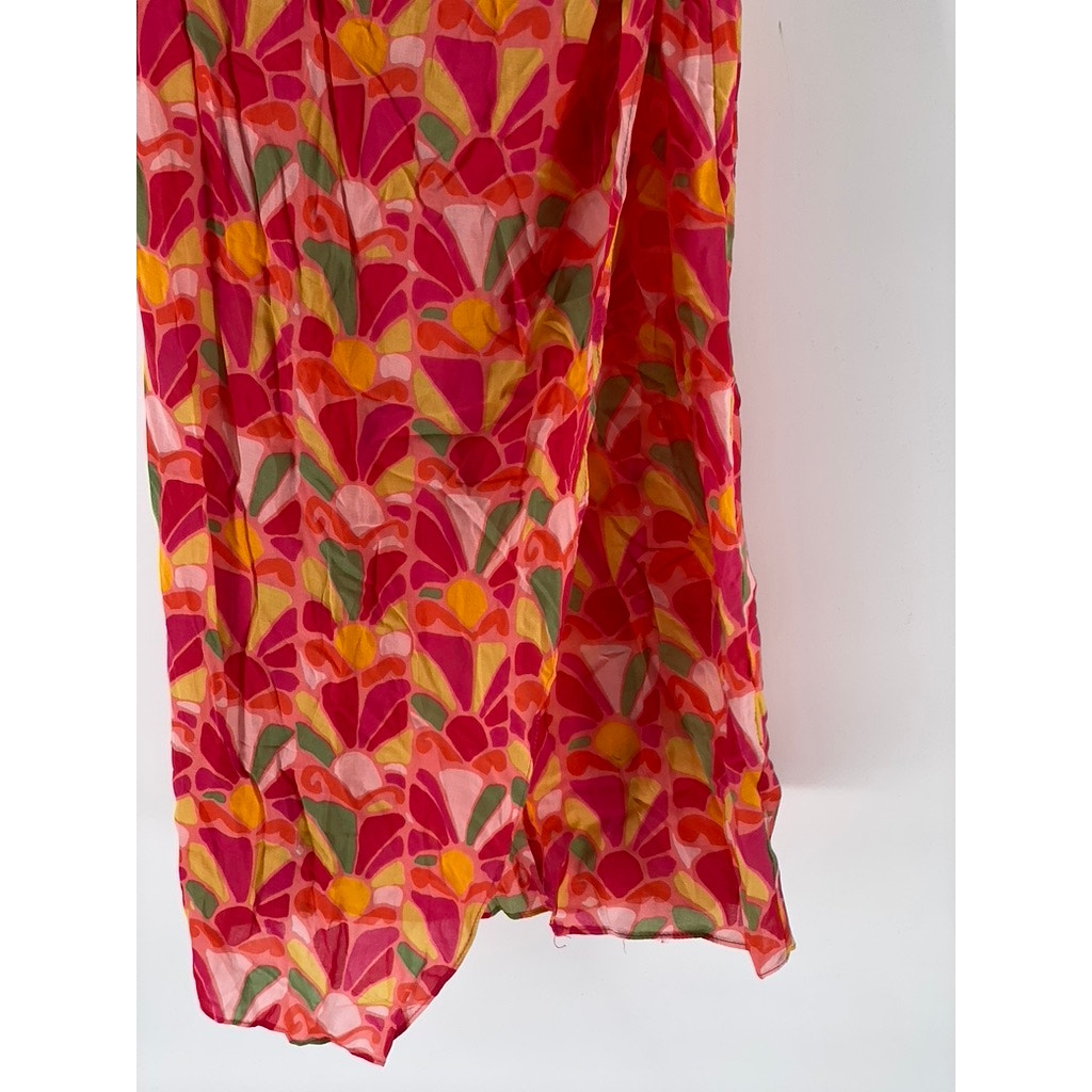 ZARA Women's Orange-Pink Floral V-Neck Cutout Back Maxi Dress SZ S