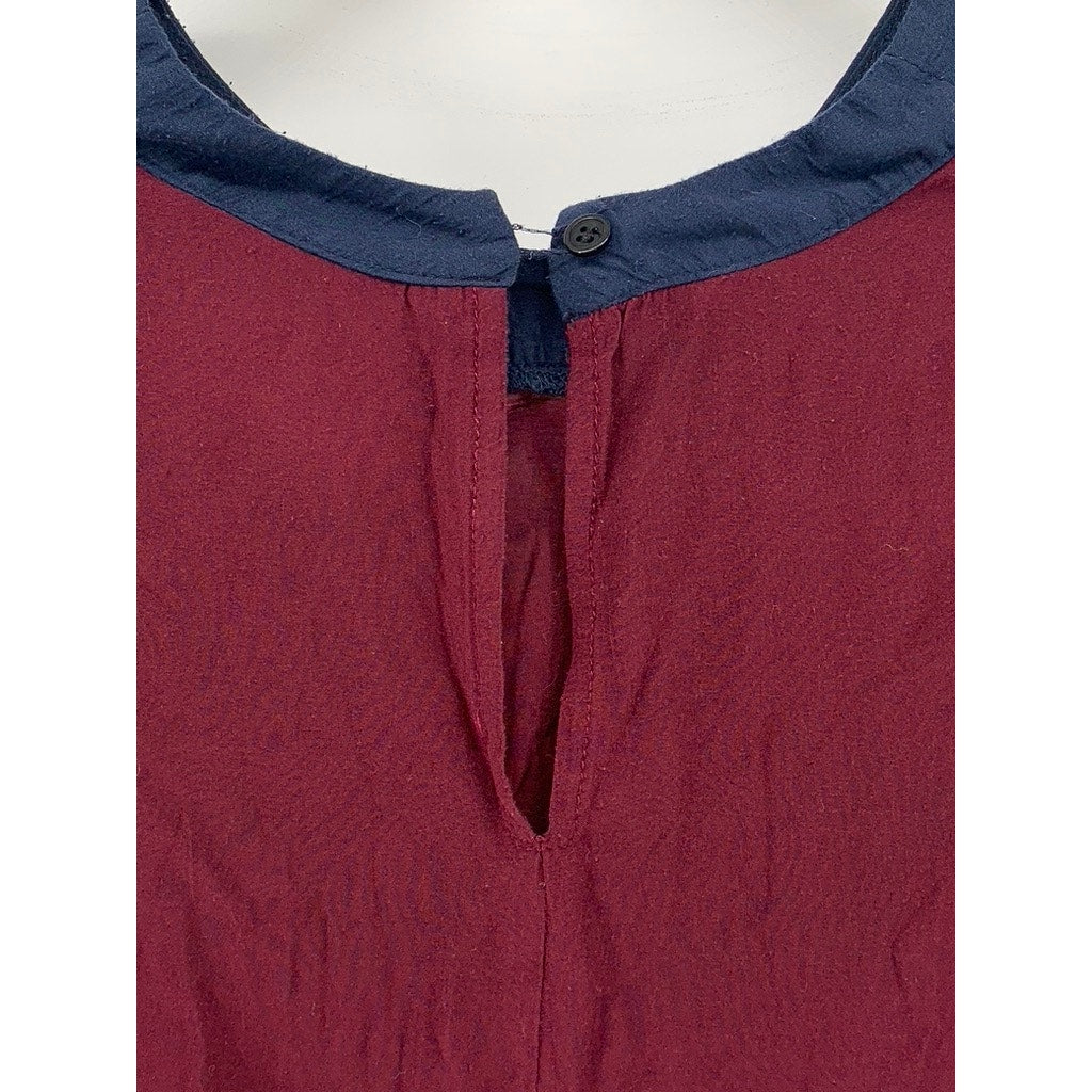 LOUP Women's Burgundy-Black Colorblock Short Sleeve Crewneck Midi Dress SZ M